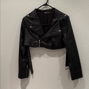 SHEIN Black Cropped Leather Jacket